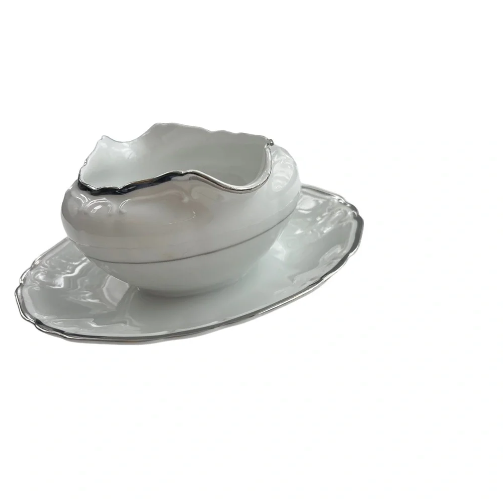 Vintage Silver Sonata By HARMONY HOUSE FINE CHINA Gravy Boat Attached Underplate
